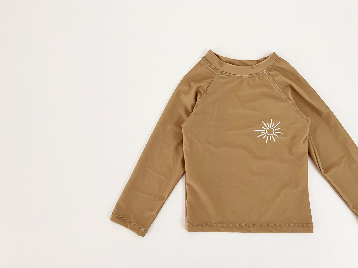 泳衣三件長袖配直條短卡其色