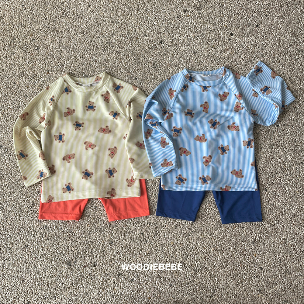 熊仔滿印圖案防曬泳衣套裝